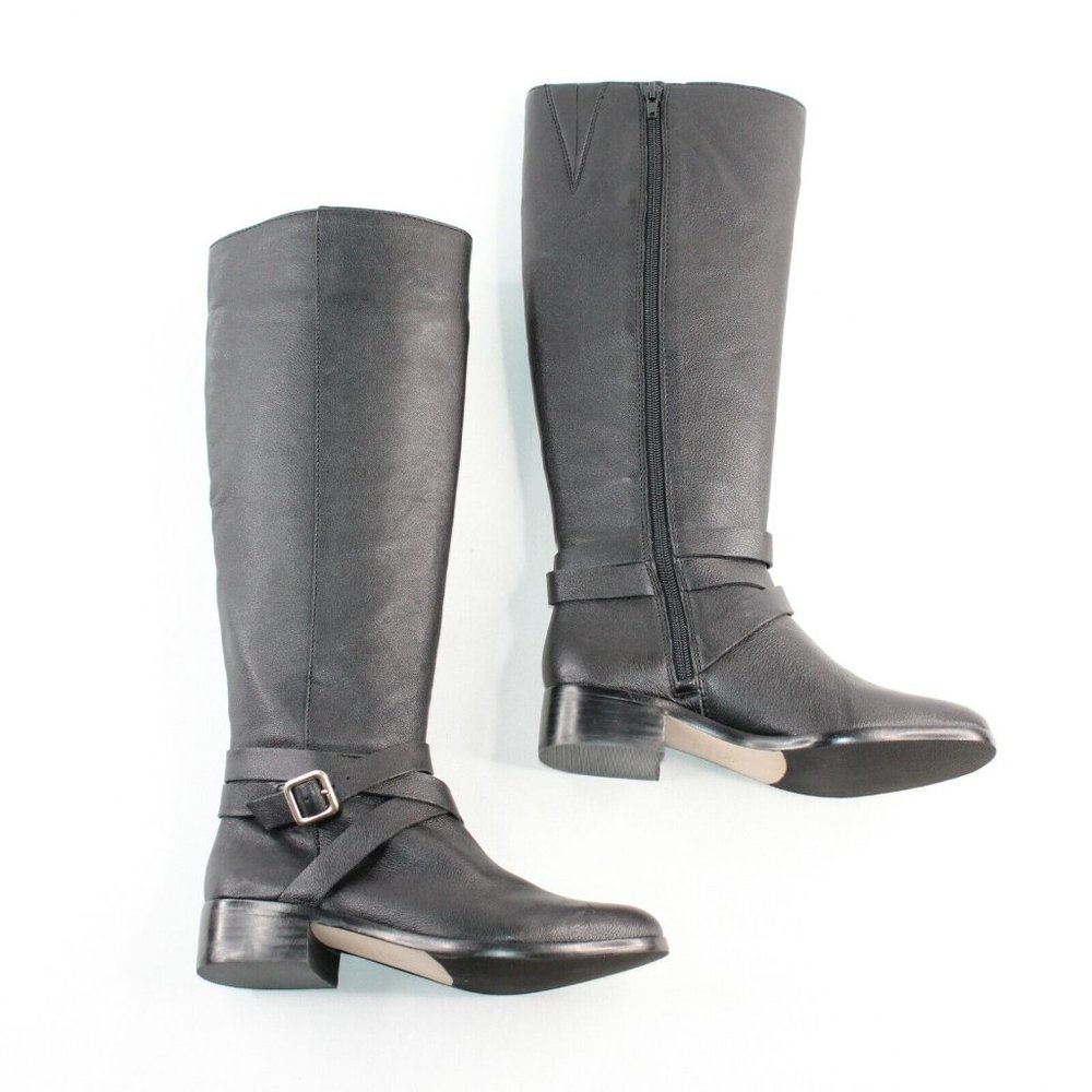 Ann Taylor Sz 5.5 M Amy Black Leather Knee High Full Zip Buckle Riding Boots - Picture 10 of 12